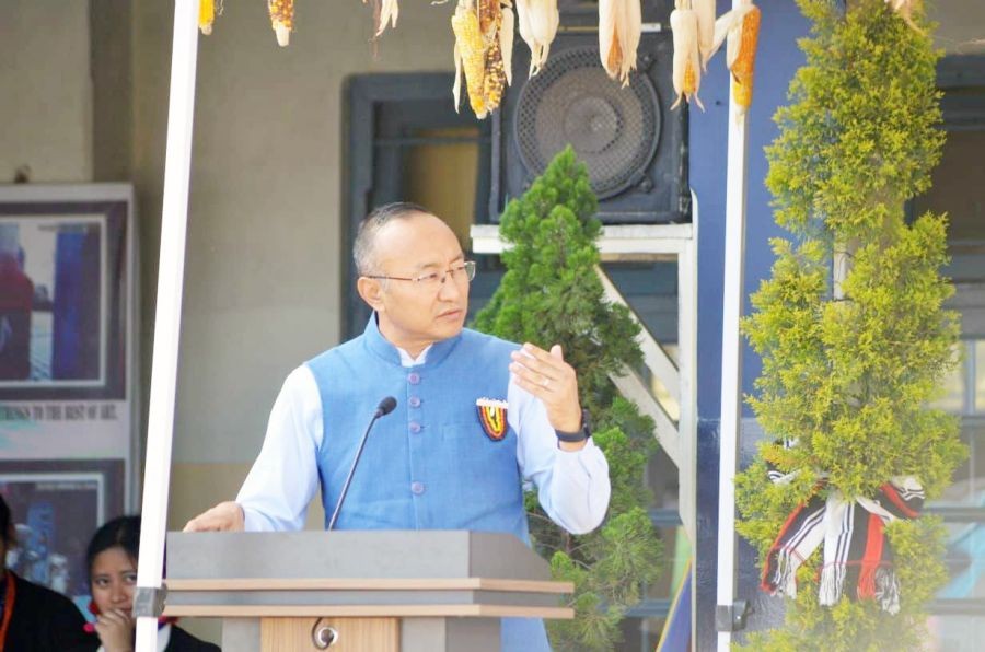 Advisor Mmhonlumo Kikon addressing the Little Flower Higher Secondary School, Kohima cultural fest on October 31.